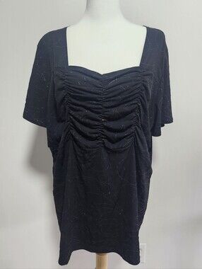 Penningtons Black Runched Top with Metallic Silver Stitch Detail